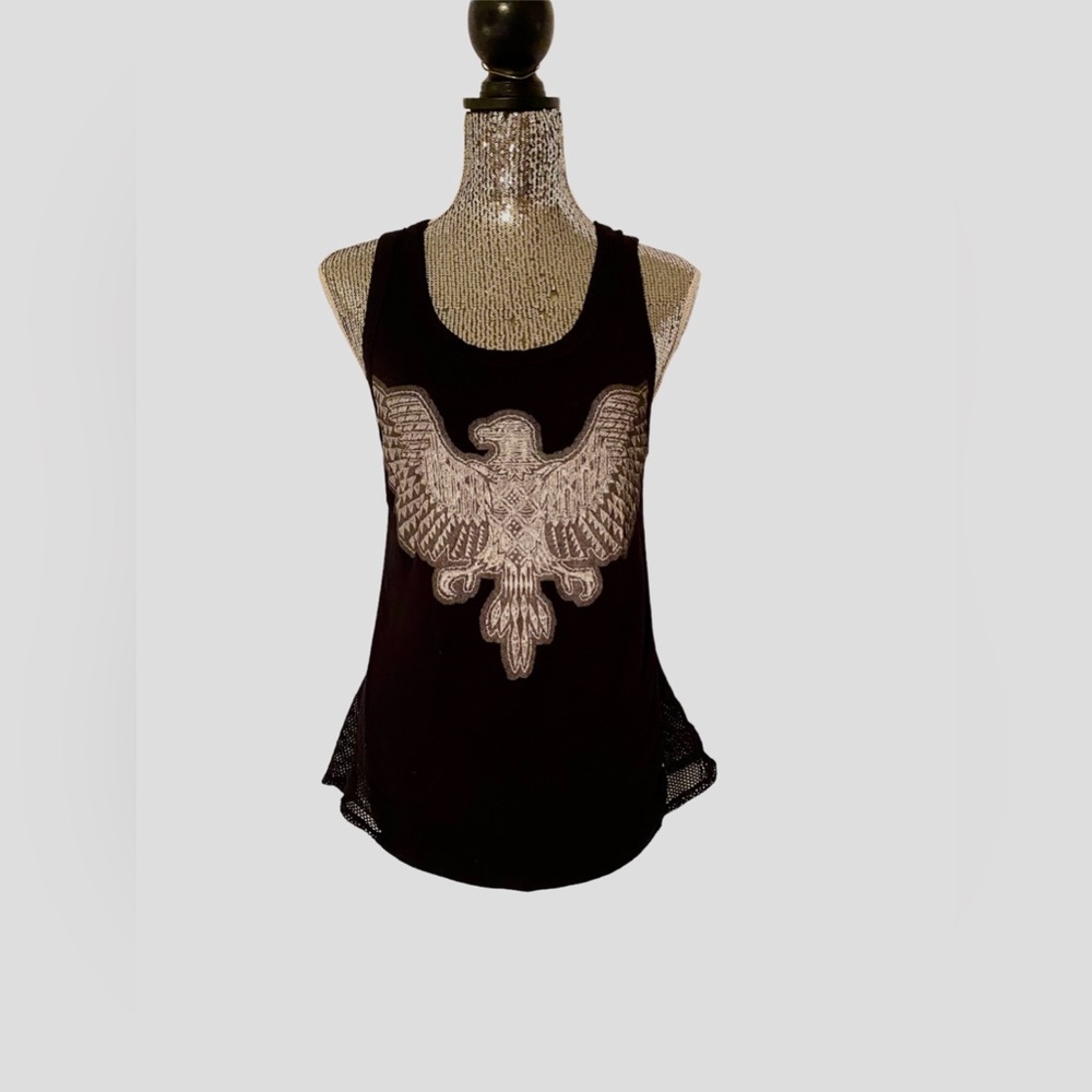 Double Zero Black Tank with Eagle and Mesh Sides.